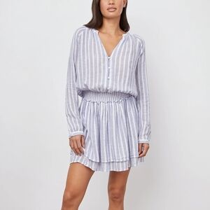 RAILS Jasmine Linen Dress Rhone Stripes Blue & White Shirt Dress Sz Large